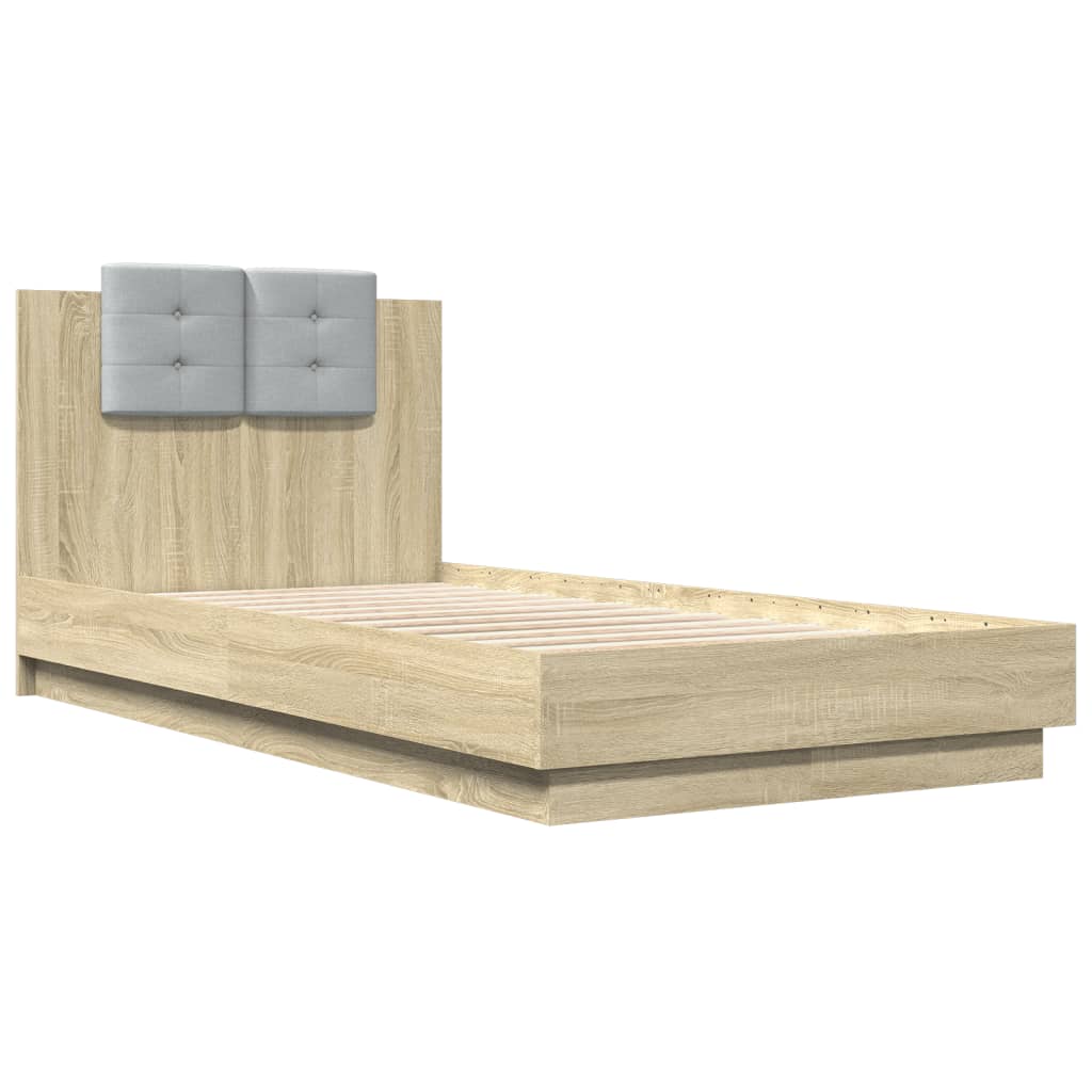 Bedframe met hoofdbord en LED sonoma eikenkleurig 75x190 cm is nu te koop bij PeponiXL, paradijselijk wonen!