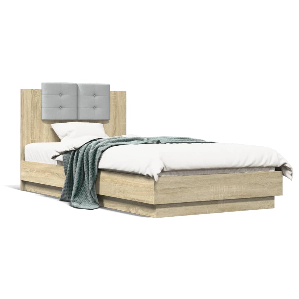 Bedframe met hoofdbord en LED sonoma eikenkleurig 75x190 cm is nu te koop bij PeponiXL, paradijselijk wonen!
