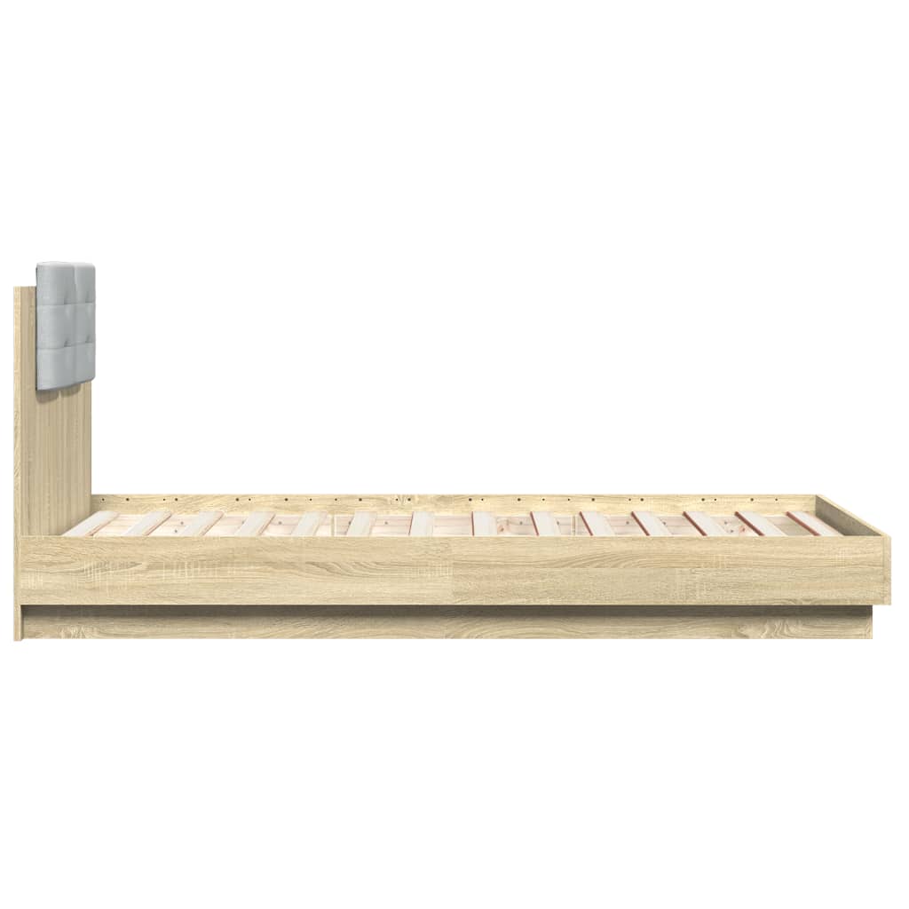 Bedframe met hoofdbord en LED sonoma eikenkleurig 75x190 cm is nu te koop bij PeponiXL, paradijselijk wonen!