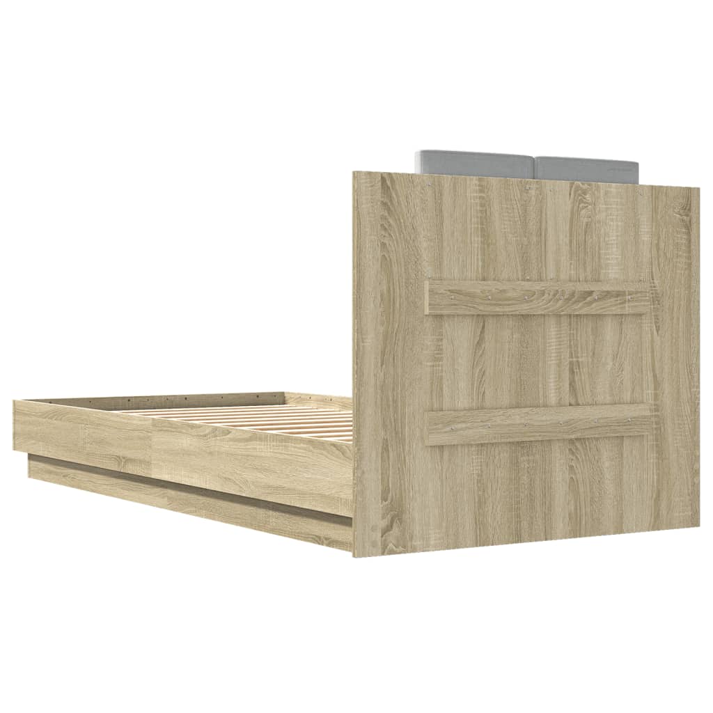 Bedframe met hoofdbord en LED sonoma eikenkleurig 75x190 cm is nu te koop bij PeponiXL, paradijselijk wonen!