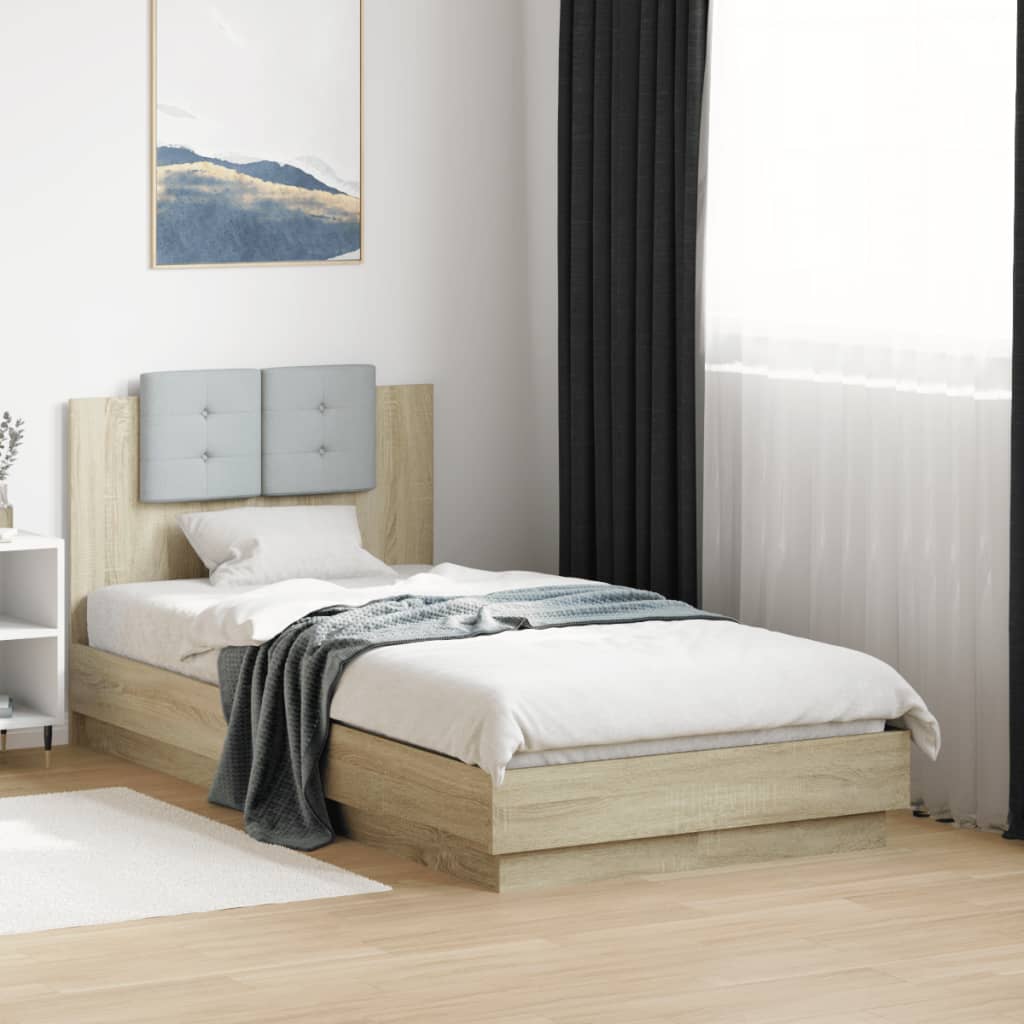 Bedframe met hoofdbord en LED sonoma eikenkleurig 75x190 cm is nu te koop bij PeponiXL, paradijselijk wonen!