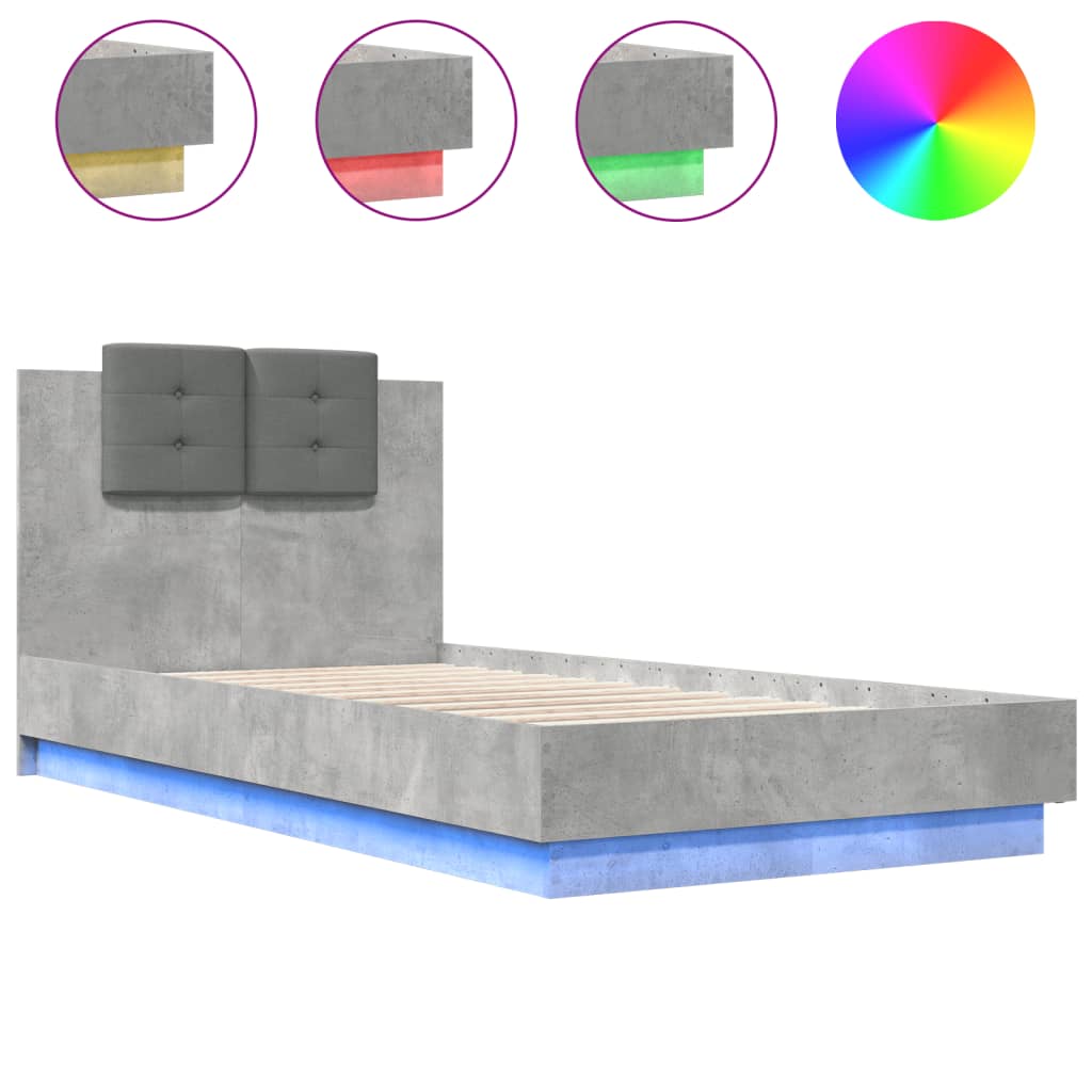 Bedframe met hoofdbord en LED-verlichting betongrijs 75x190 cm is nu te koop bij PeponiXL, paradijselijk wonen!