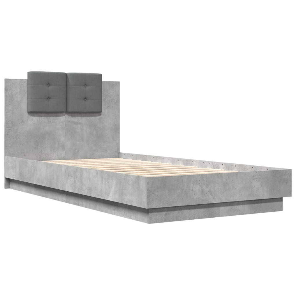 Bedframe met hoofdbord en LED-verlichting betongrijs 75x190 cm is nu te koop bij PeponiXL, paradijselijk wonen!