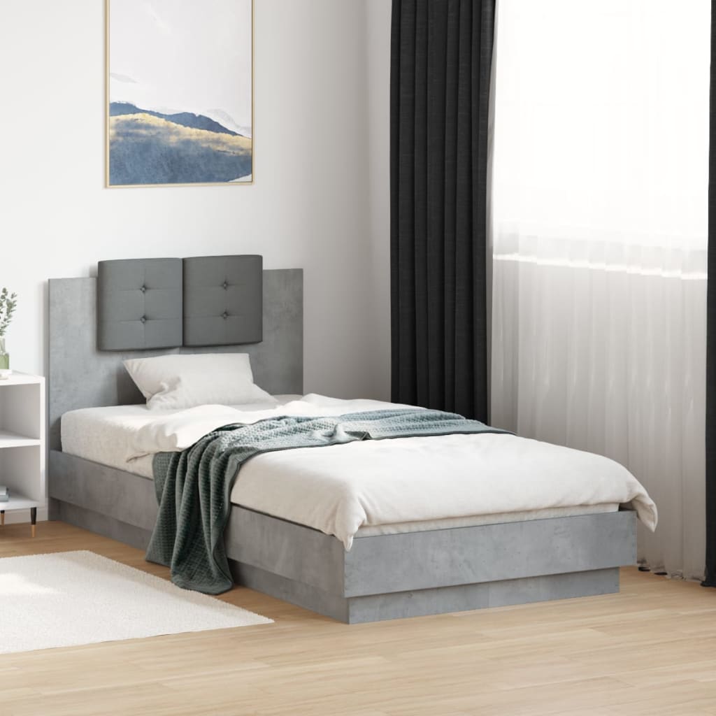 Bedframe met hoofdbord en LED-verlichting betongrijs 75x190 cm is nu te koop bij PeponiXL, paradijselijk wonen!