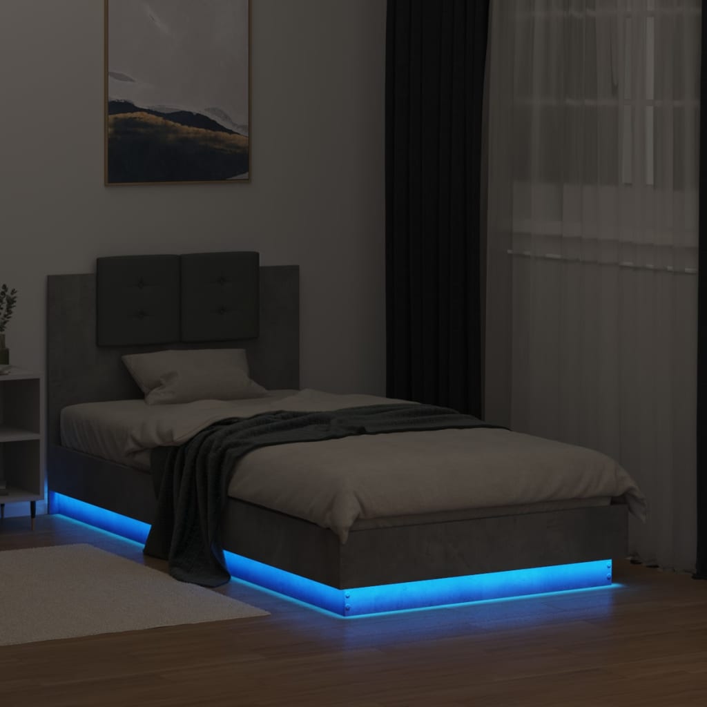 Bedframe met hoofdbord en LED-verlichting betongrijs 75x190 cm is nu te koop bij PeponiXL, paradijselijk wonen!