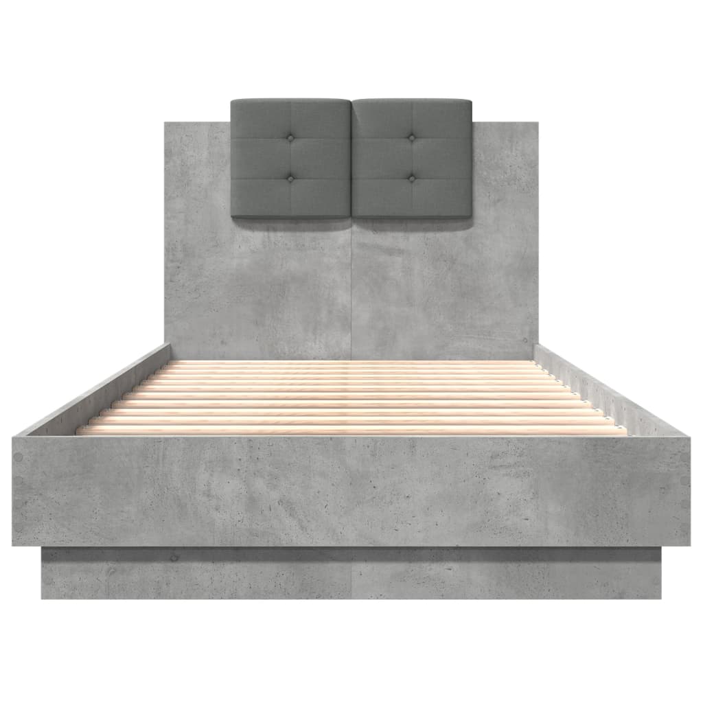 Bedframe met hoofdbord en LED-verlichting betongrijs 75x190 cm is nu te koop bij PeponiXL, paradijselijk wonen!