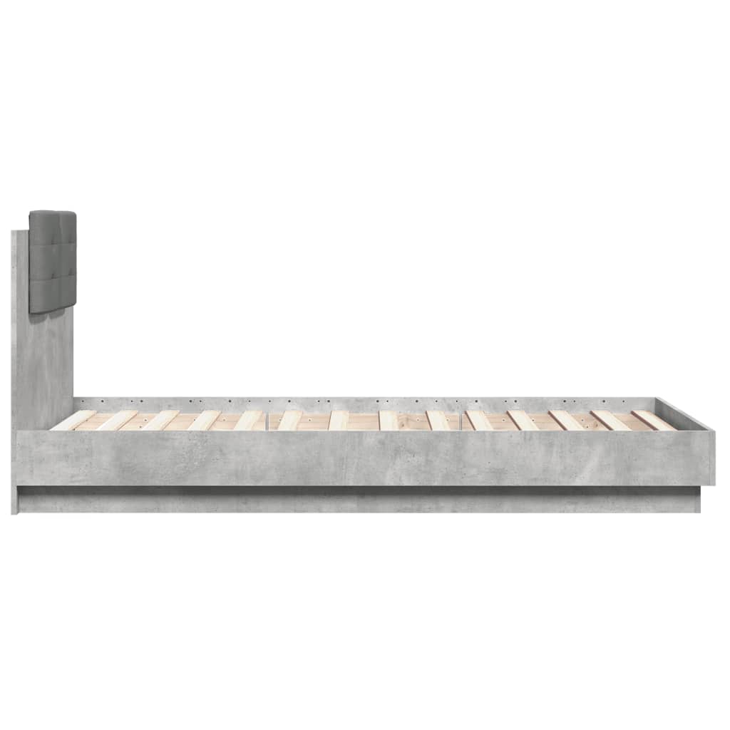 Bedframe met hoofdbord en LED-verlichting betongrijs 75x190 cm is nu te koop bij PeponiXL, paradijselijk wonen!