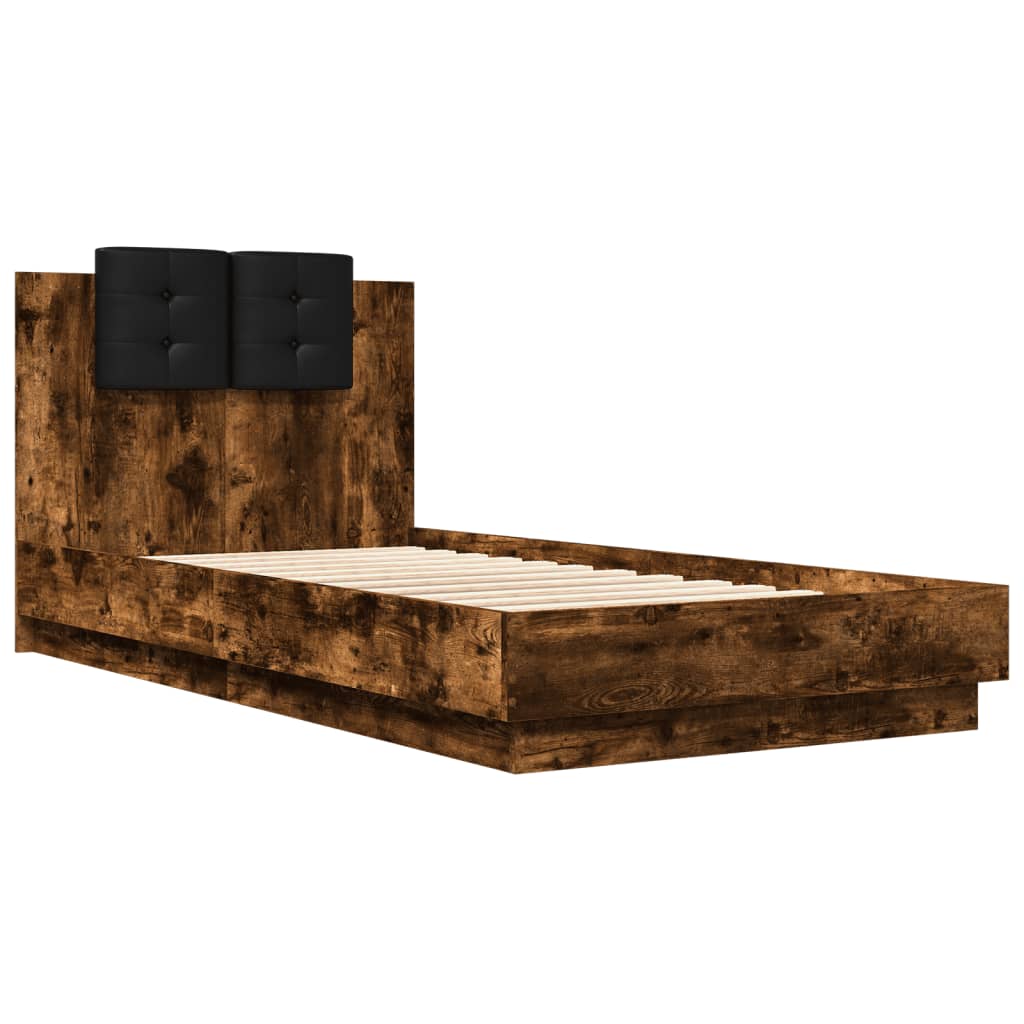 Bedframe met hoofdbord en LED gerookt eikenkleurig 75x190 cm is nu te koop bij PeponiXL, paradijselijk wonen!