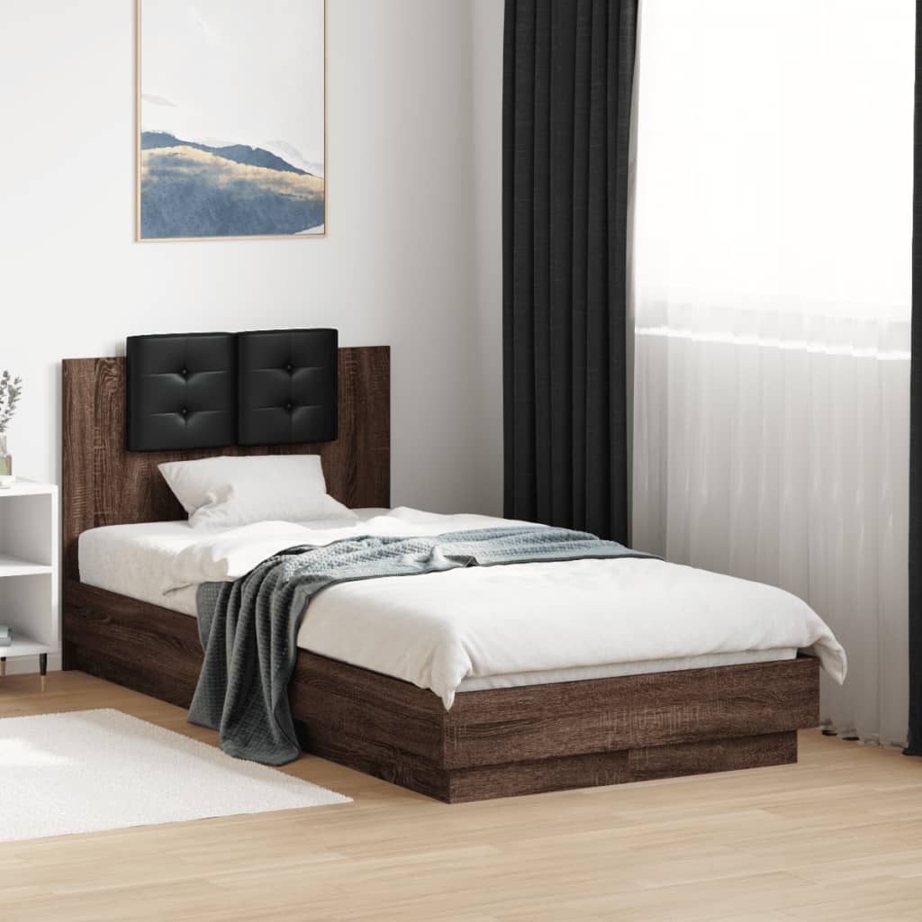 Bedframe met hoofdbord en LED bruin eikenkleur 75x190 cm is nu te koop bij PeponiXL, paradijselijk wonen!