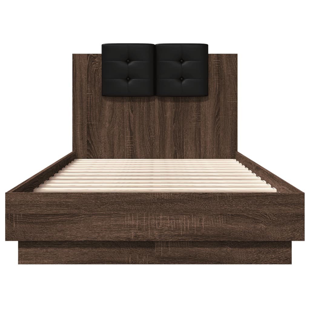Bedframe met hoofdbord en LED bruin eikenkleur 75x190 cm is nu te koop bij PeponiXL, paradijselijk wonen!