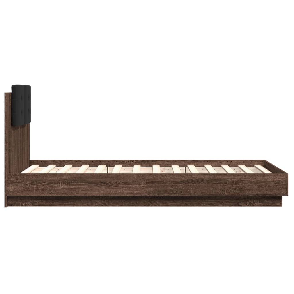 Bedframe met hoofdbord en LED bruin eikenkleur 75x190 cm is nu te koop bij PeponiXL, paradijselijk wonen!