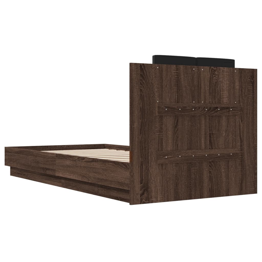 Bedframe met hoofdbord en LED bruin eikenkleur 75x190 cm is nu te koop bij PeponiXL, paradijselijk wonen!