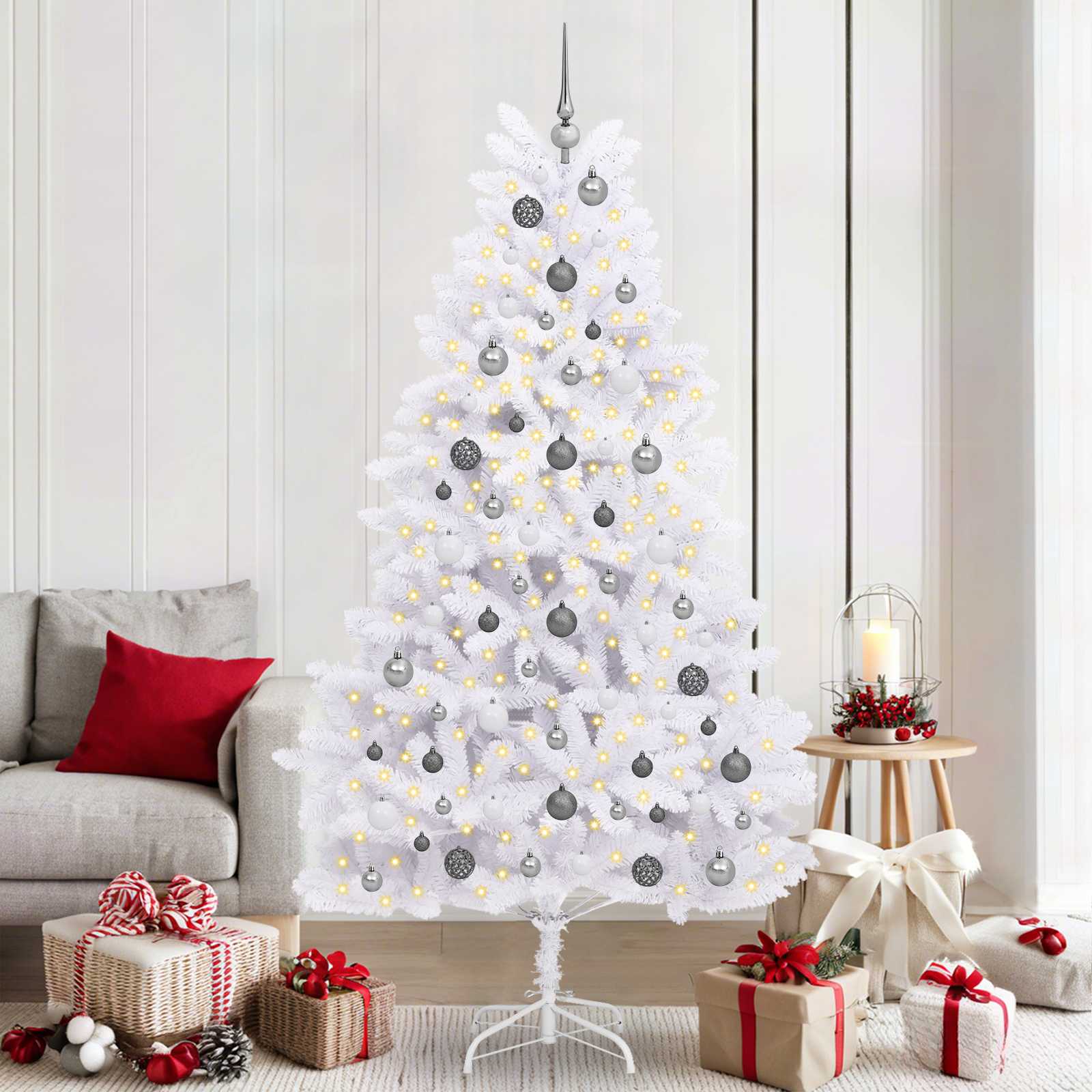 Kunstkerstboom Wit 106 x 106 x 210 cm PVC en Metaal is nu te koop bij PeponiXL, paradijselijk wonen!