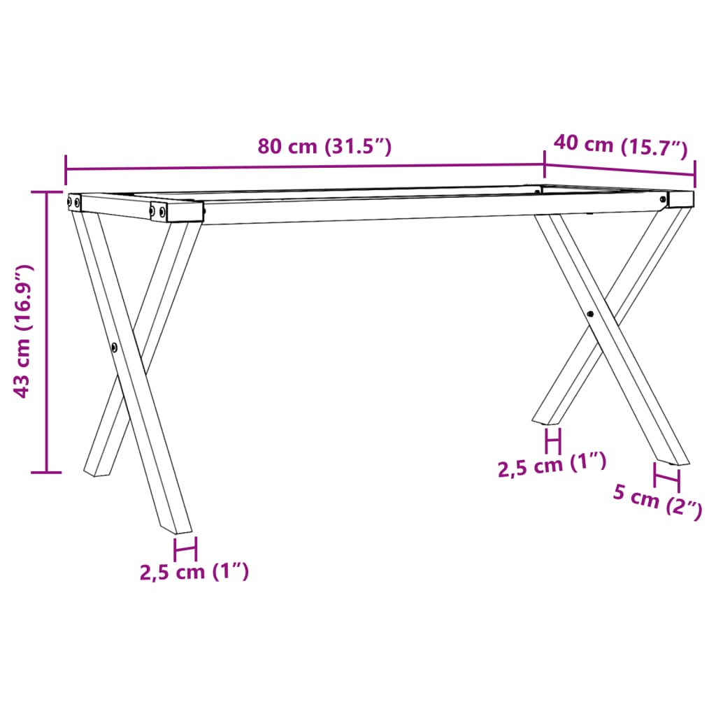 Salontafelpoten X-frame 80x40x43 cm staal is nu te koop bij PeponiXL, paradijselijk wonen!