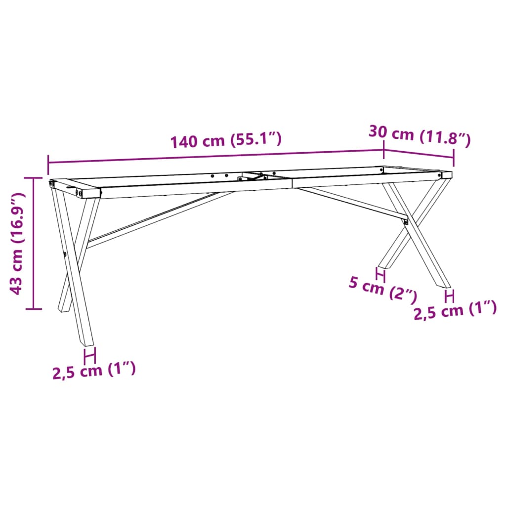 Salontafelpoten X-frame 140x30x43 cm staal is nu te koop bij PeponiXL, paradijselijk wonen!