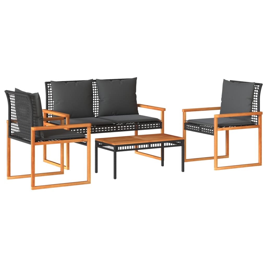 4-delige Loungeset met kussens poly rattan zwart is nu te koop bij PeponiXL, paradijselijk wonen!