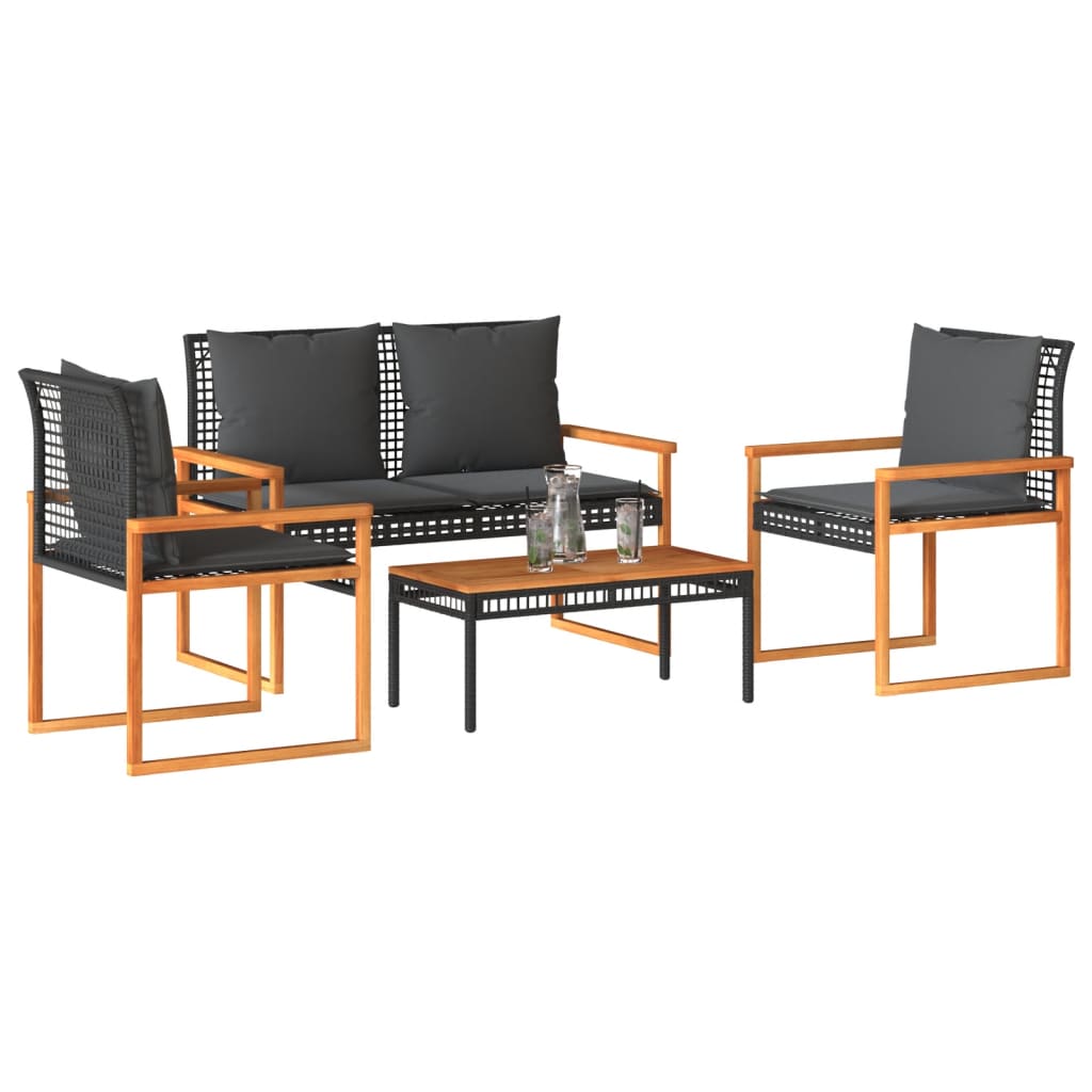 4-delige Loungeset met kussens poly rattan zwart is nu te koop bij PeponiXL, paradijselijk wonen!