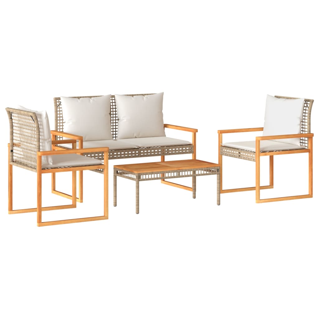 4-delige Loungeset met kussens poly rattan gemengd beige is nu te koop bij PeponiXL, paradijselijk wonen!