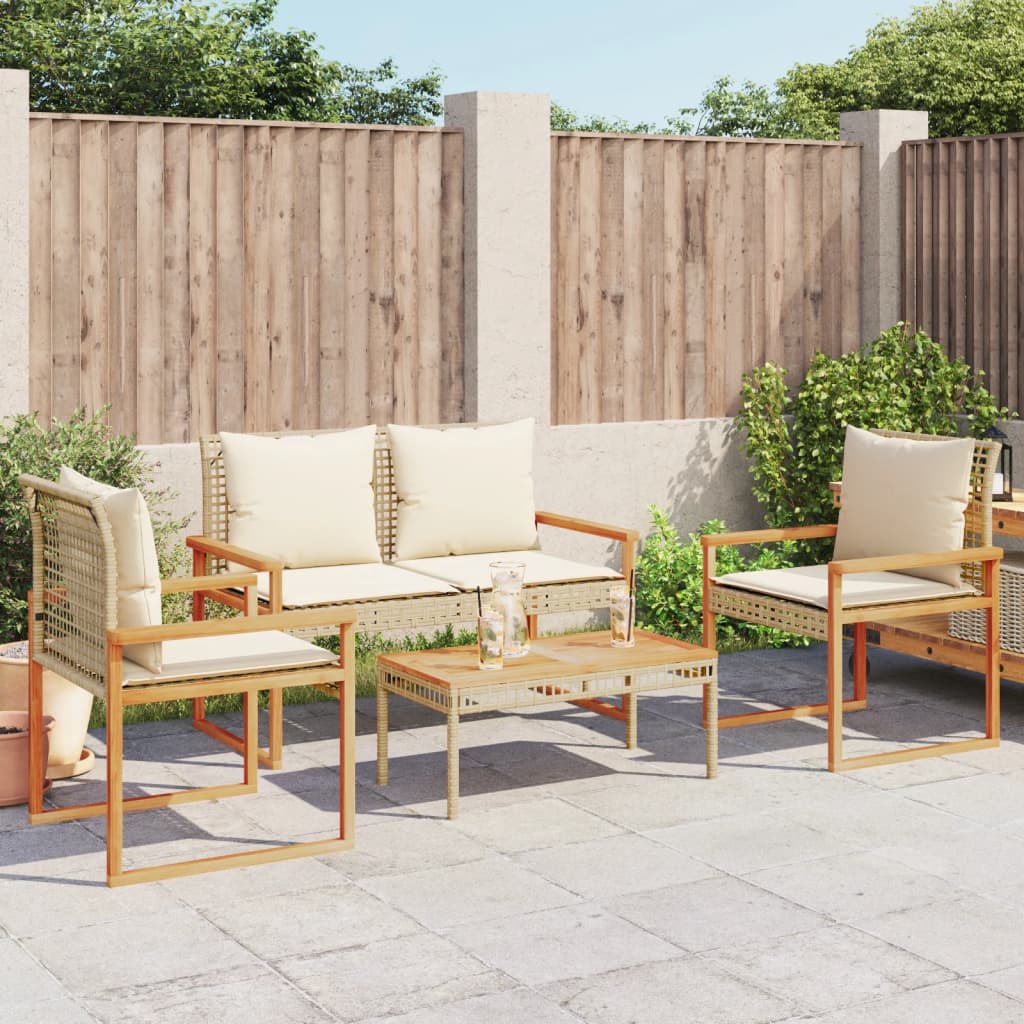 4-delige Loungeset met kussens poly rattan gemengd beige is nu te koop bij PeponiXL, paradijselijk wonen!