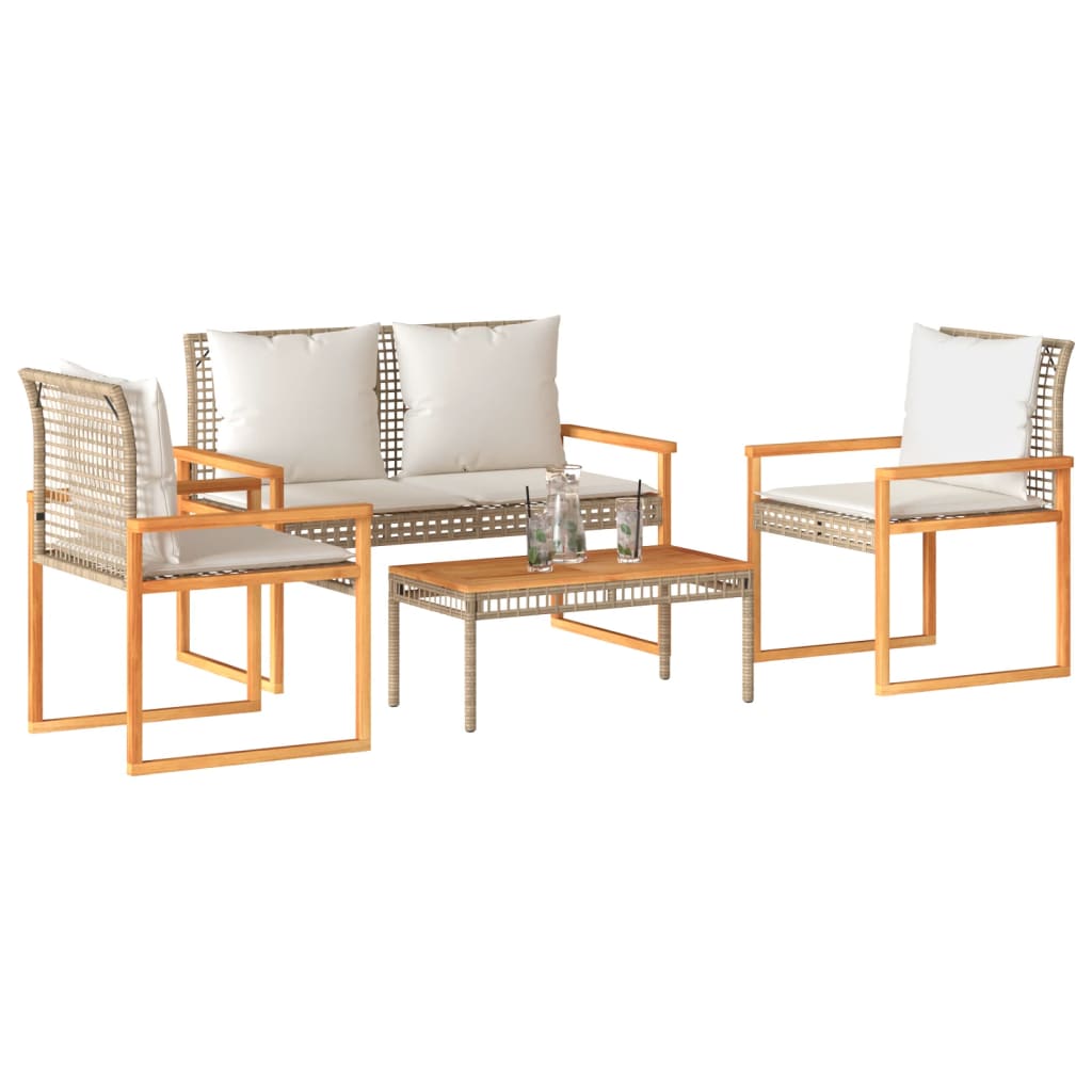 4-delige Loungeset met kussens poly rattan gemengd beige is nu te koop bij PeponiXL, paradijselijk wonen!