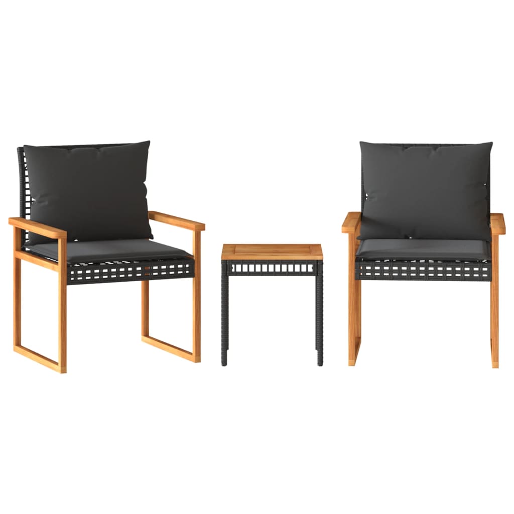 3-delige Bistroset met kussens poly rattan en acaciahout zwart is nu te koop bij PeponiXL, paradijselijk wonen!
