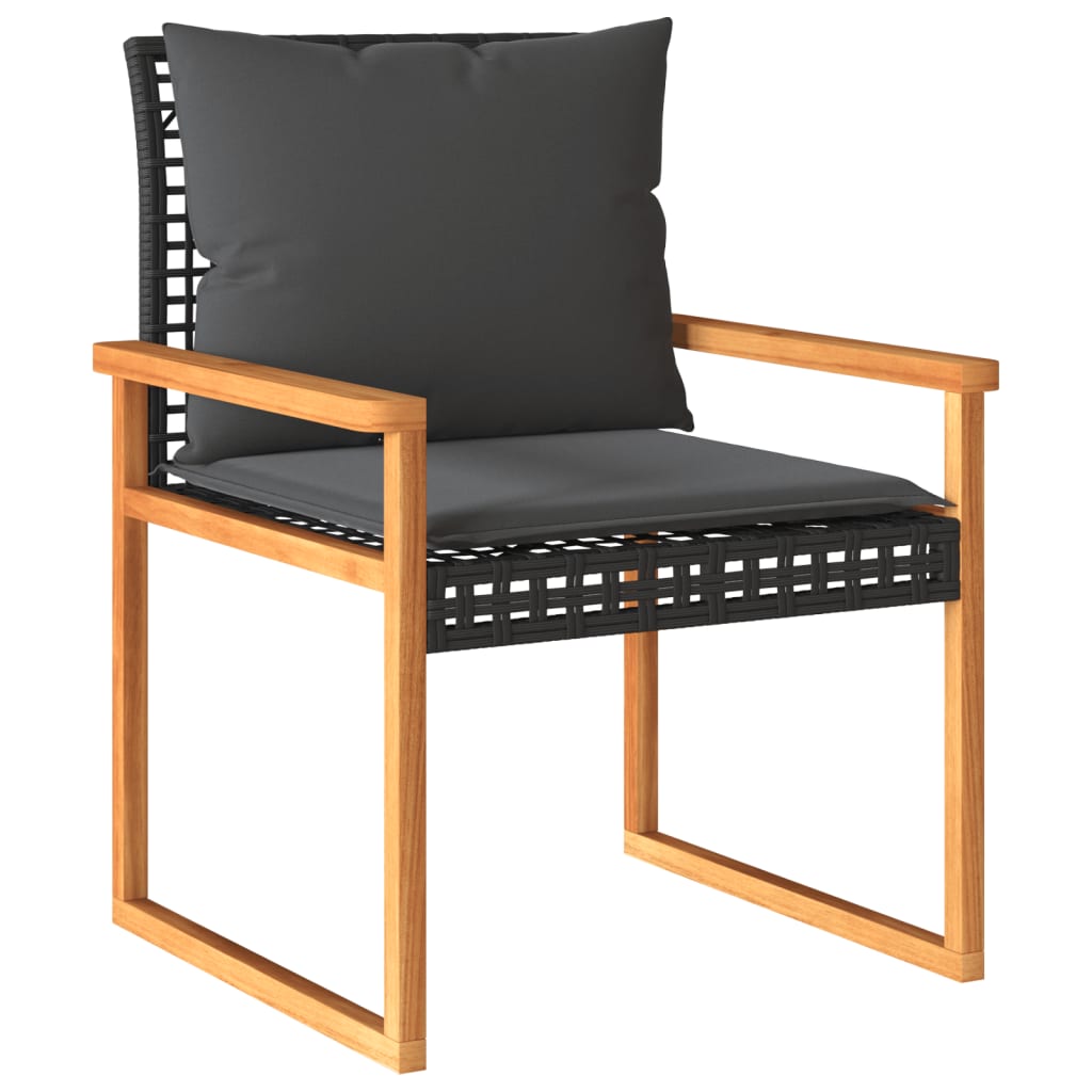 3-delige Bistroset met kussens poly rattan en acaciahout zwart is nu te koop bij PeponiXL, paradijselijk wonen!