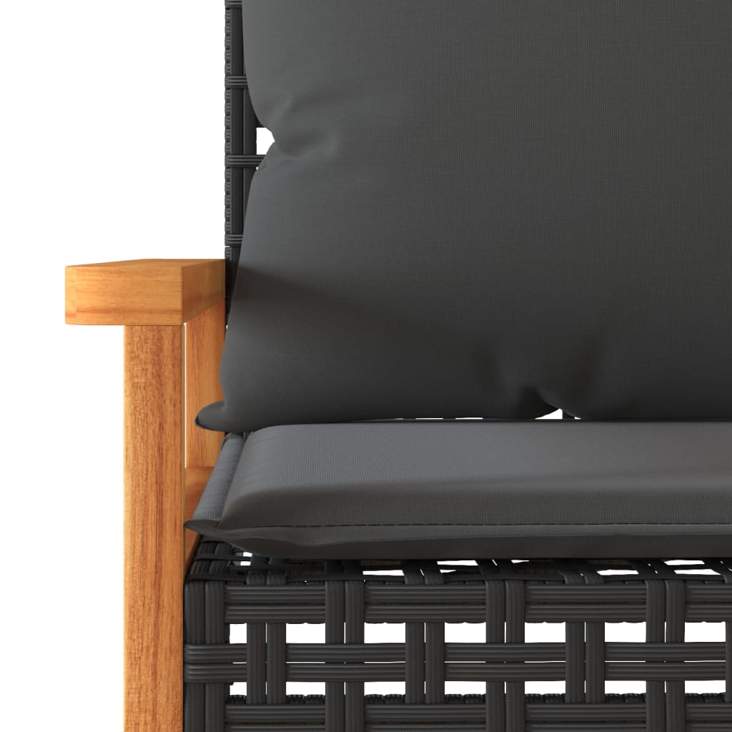 3-delige Bistroset met kussens poly rattan en acaciahout zwart is nu te koop bij PeponiXL, paradijselijk wonen!
