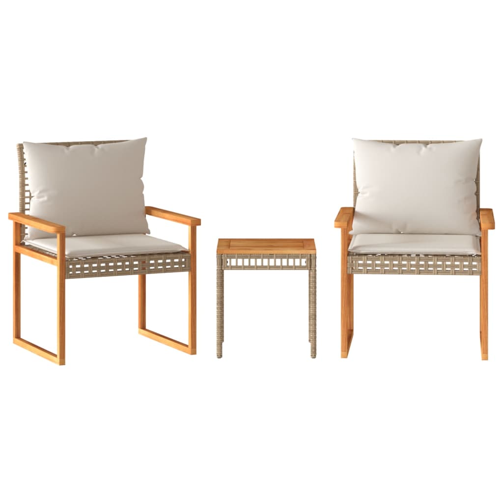 3-delige Bistroset en kussens poly rattan en hout gemengd beige is nu te koop bij PeponiXL, paradijselijk wonen!