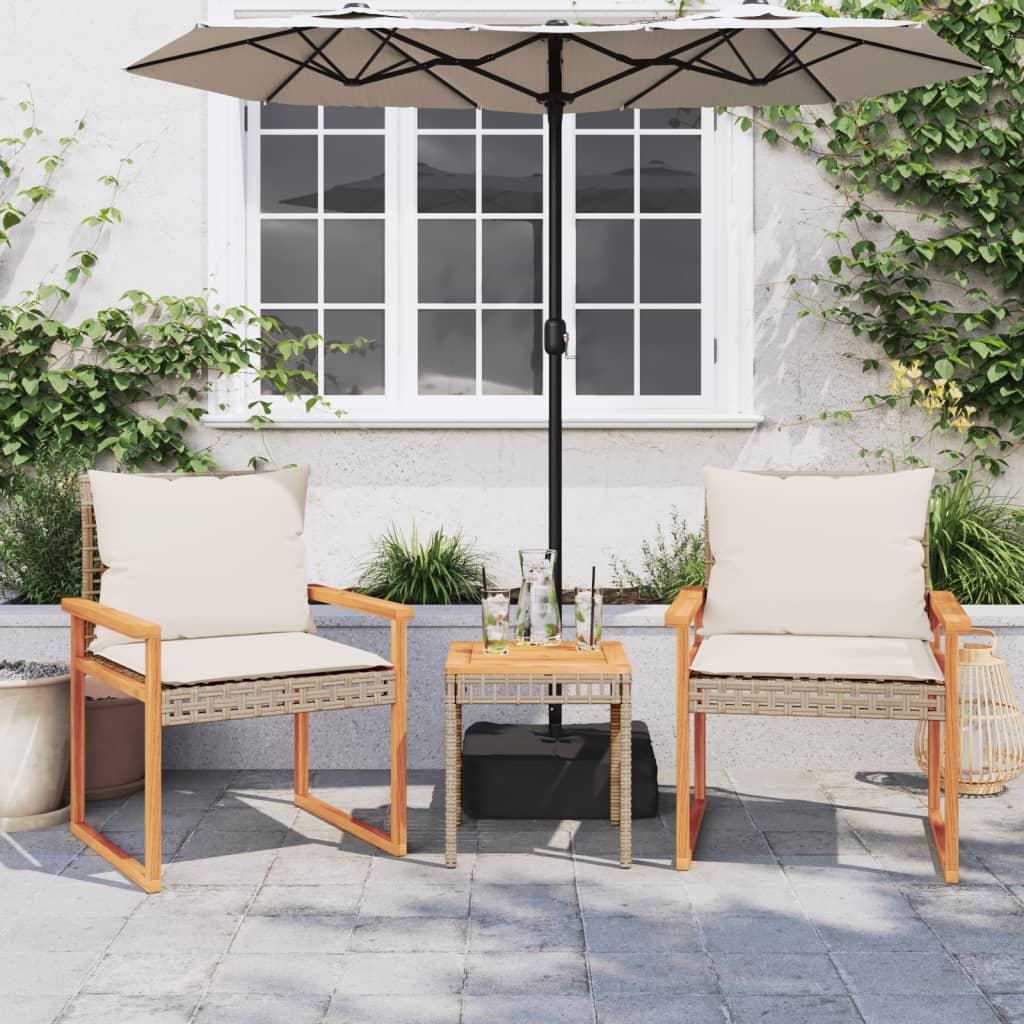 3-delige Bistroset en kussens poly rattan en hout gemengd beige is nu te koop bij PeponiXL, paradijselijk wonen!
