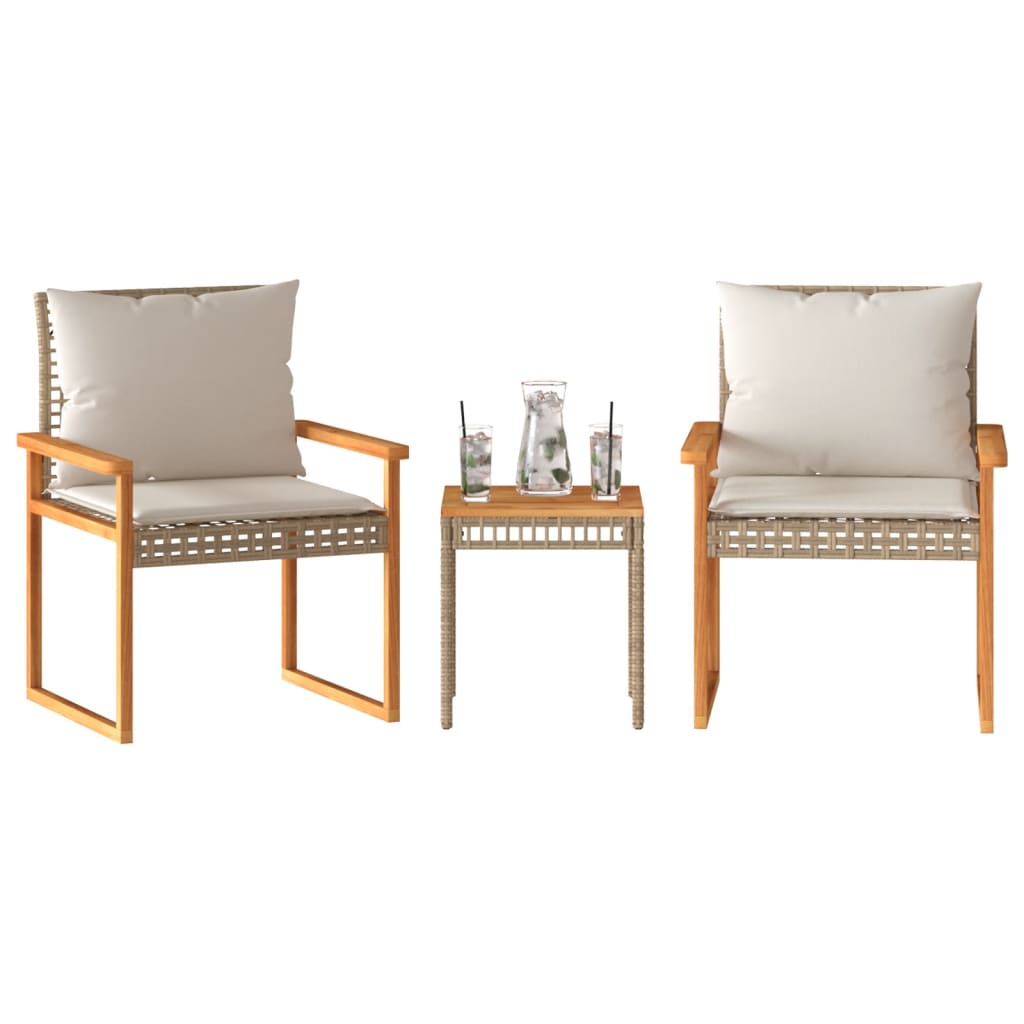 3-delige Bistroset en kussens poly rattan en hout gemengd beige is nu te koop bij PeponiXL, paradijselijk wonen!