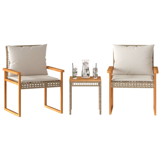 3-delige Bistroset en kussens poly rattan en hout gemengd beige is nu te koop bij PeponiXL, paradijselijk wonen!