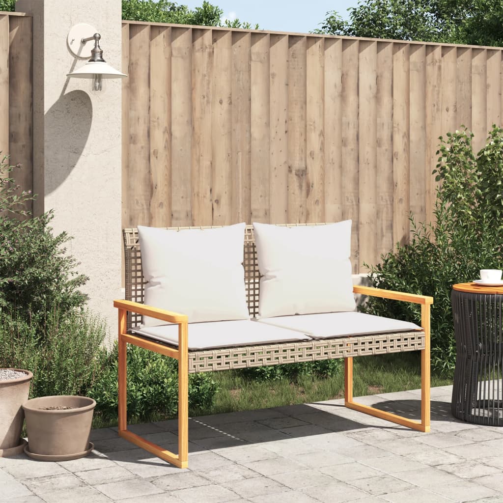 Tuinbankje met kussen poly rattan en acaciahout gemengd beige is nu te koop bij PeponiXL, paradijselijk wonen!