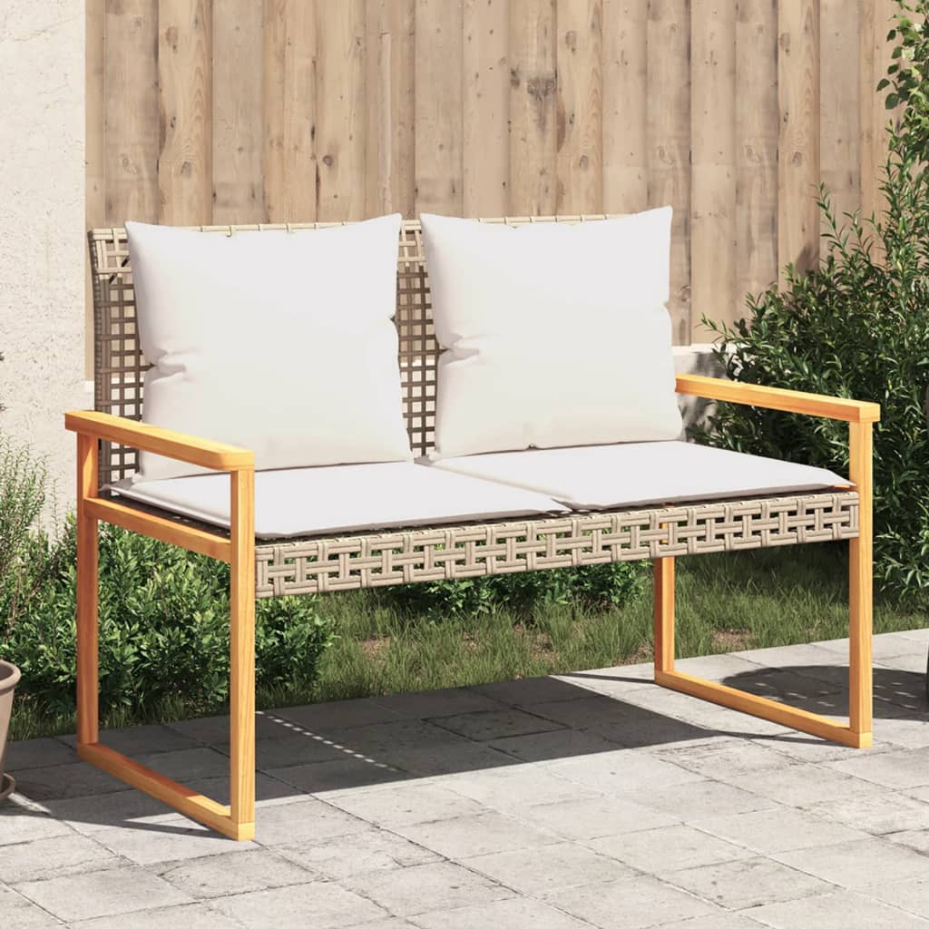 Tuinbankje met kussen poly rattan en acaciahout gemengd beige is nu te koop bij PeponiXL, paradijselijk wonen!