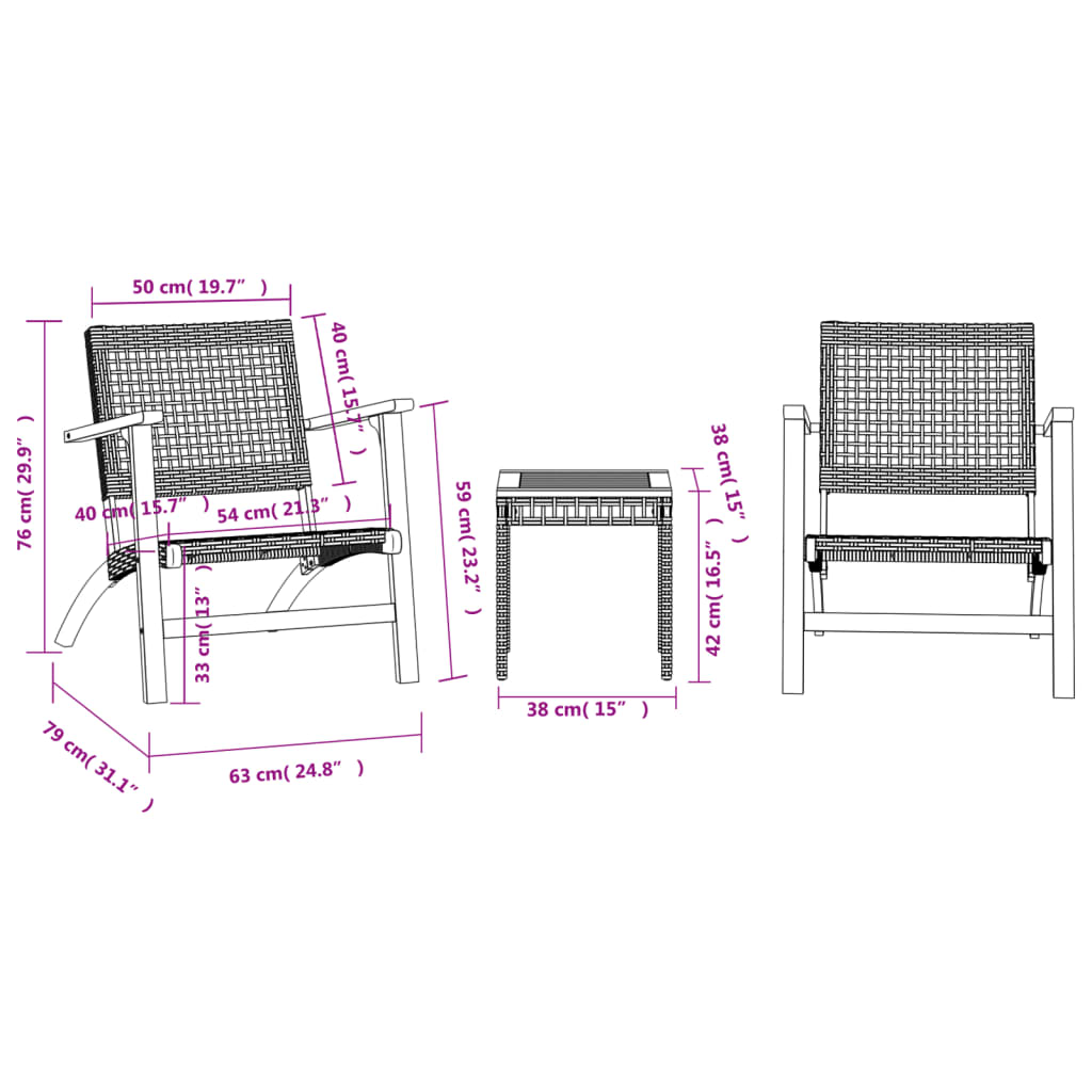 3-delige Bistroset poly rattan en massief acaciahout beige is nu te koop bij PeponiXL, paradijselijk wonen!