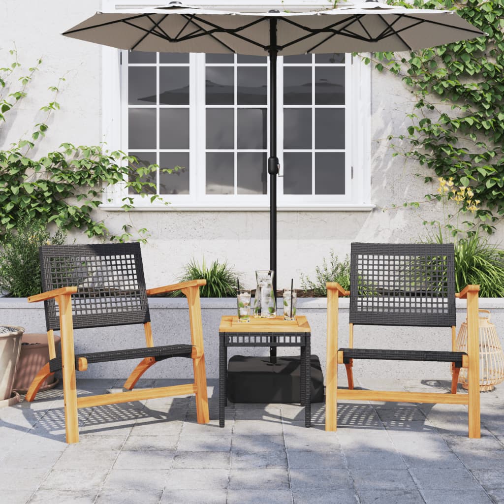 Tuinnstoelen 2 st poly rattan en acaciahout zwart is nu te koop bij PeponiXL, paradijselijk wonen!