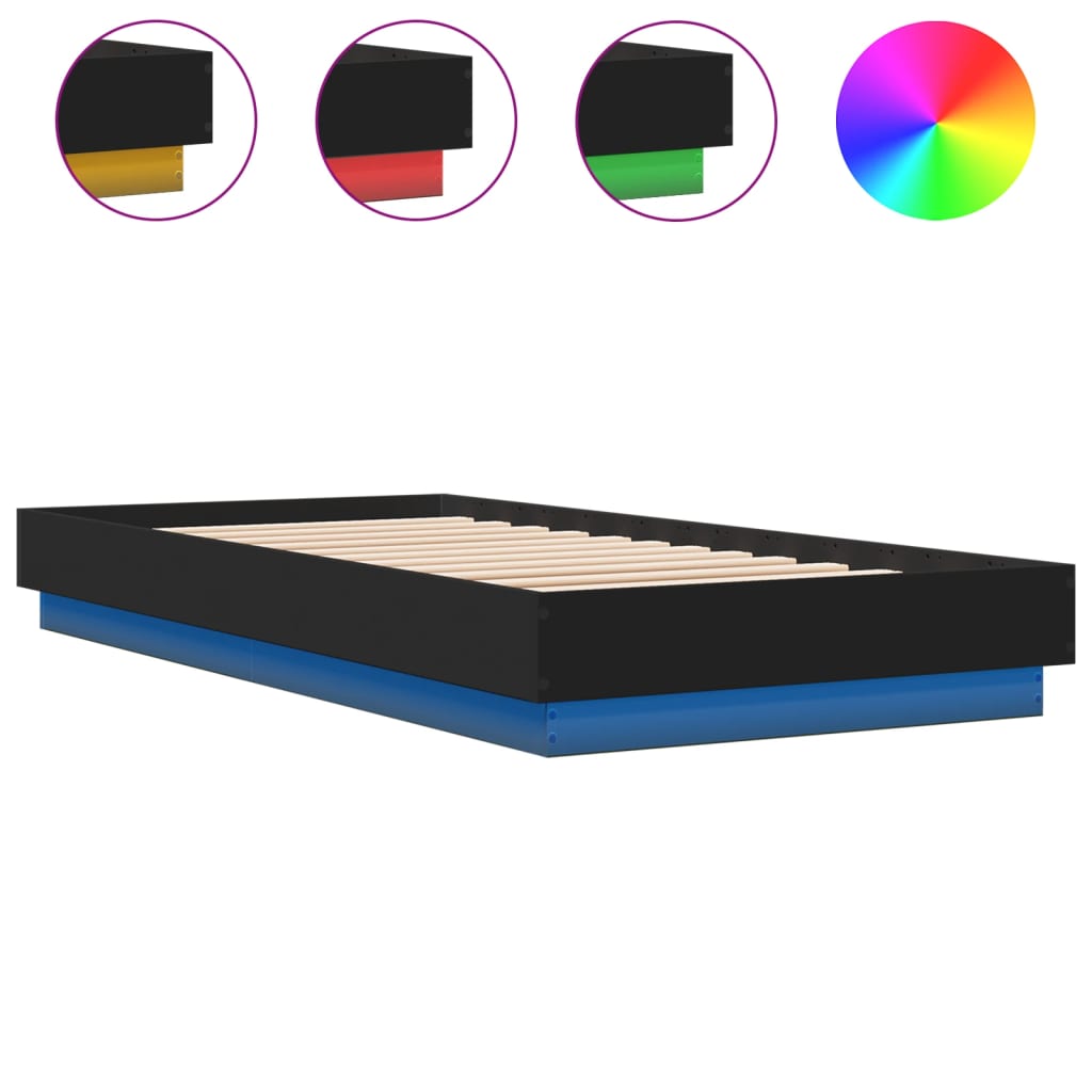 Bedframe met LED-verlichting zwart 100x200 cm is nu te koop bij PeponiXL, paradijselijk wonen!
