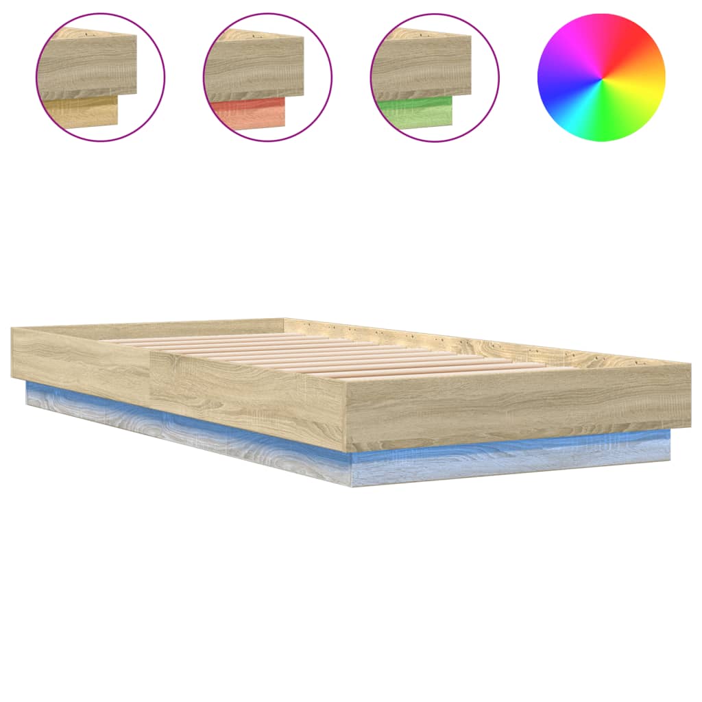 Bedframe met LED-verlichting sonoma eikenkleurig 100x200 cm is nu te koop bij PeponiXL, paradijselijk wonen!