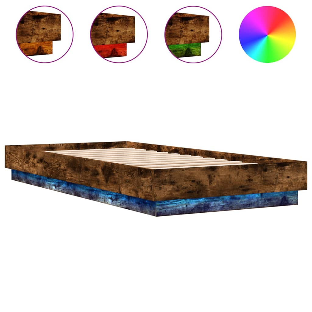 Bedframe met LED-verlichting gerookt eikenkleurig 100x200 cm is nu te koop bij PeponiXL, paradijselijk wonen!