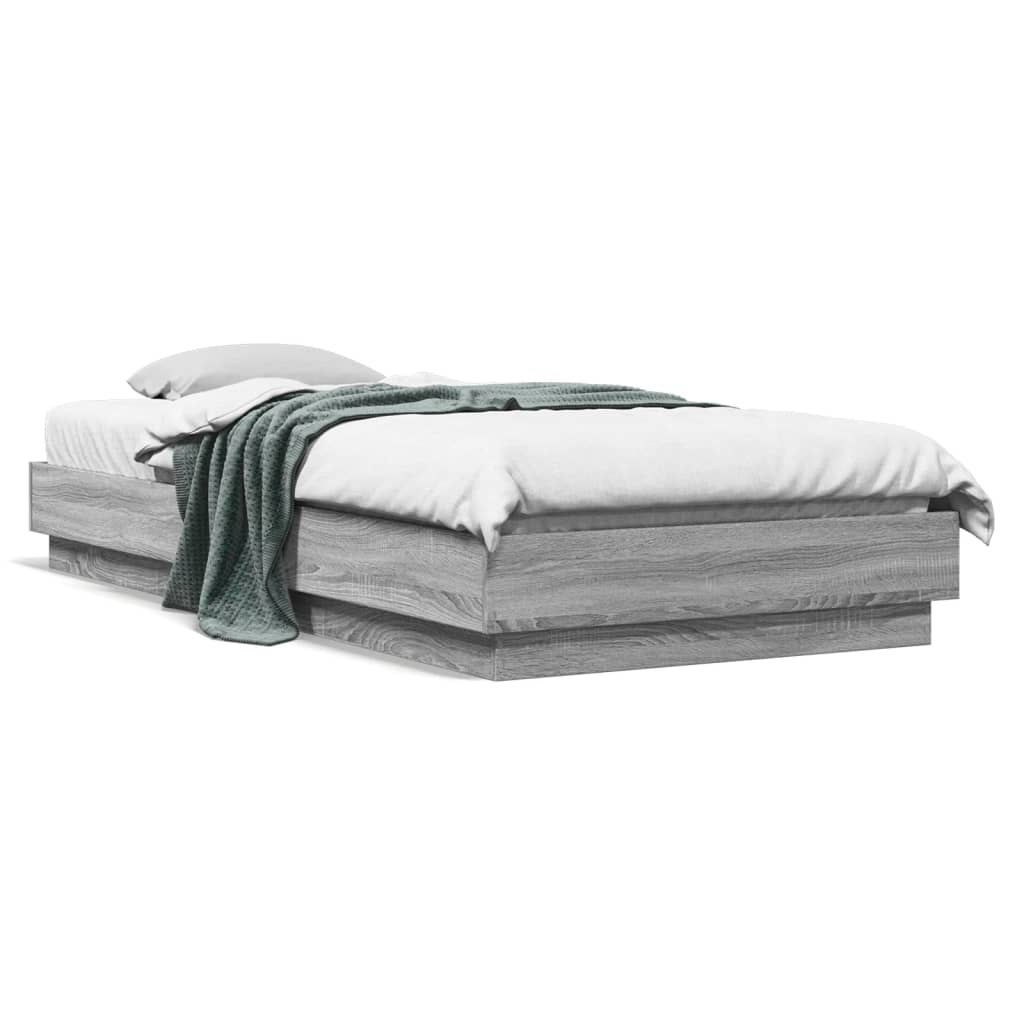 Bedframe met LED-verlichting grijs sonoma eikenkleur 100x200 cm is nu te koop bij PeponiXL, paradijselijk wonen!