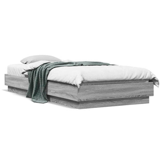 Bedframe met LED-verlichting grijs sonoma eikenkleur 100x200 cm is nu te koop bij PeponiXL, paradijselijk wonen!