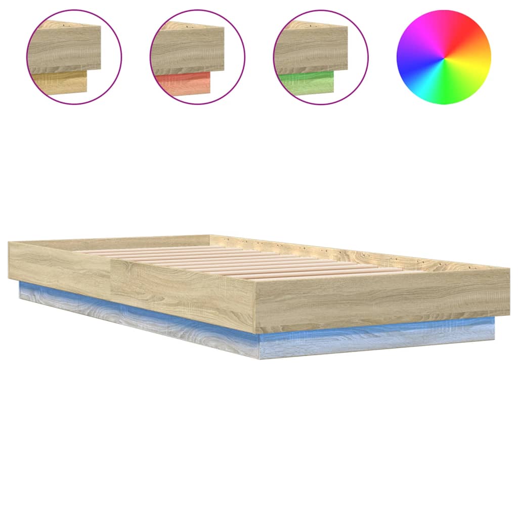 Bedframe met LED-verlichting sonoma eikenkleurig 90x200 cm is nu te koop bij PeponiXL, paradijselijk wonen!