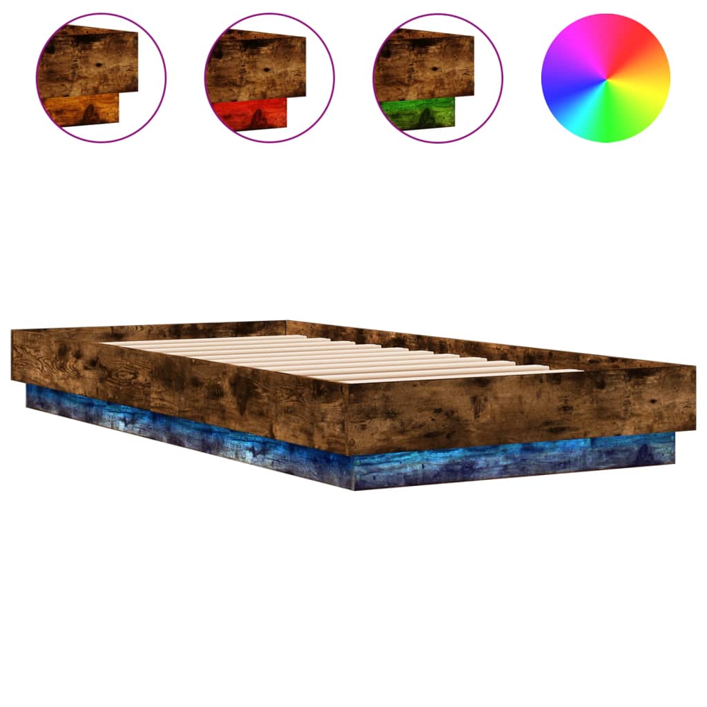 Bedframe met LED-verlichting gerookt eikenkleurig 90x200 cm is nu te koop bij PeponiXL, paradijselijk wonen!