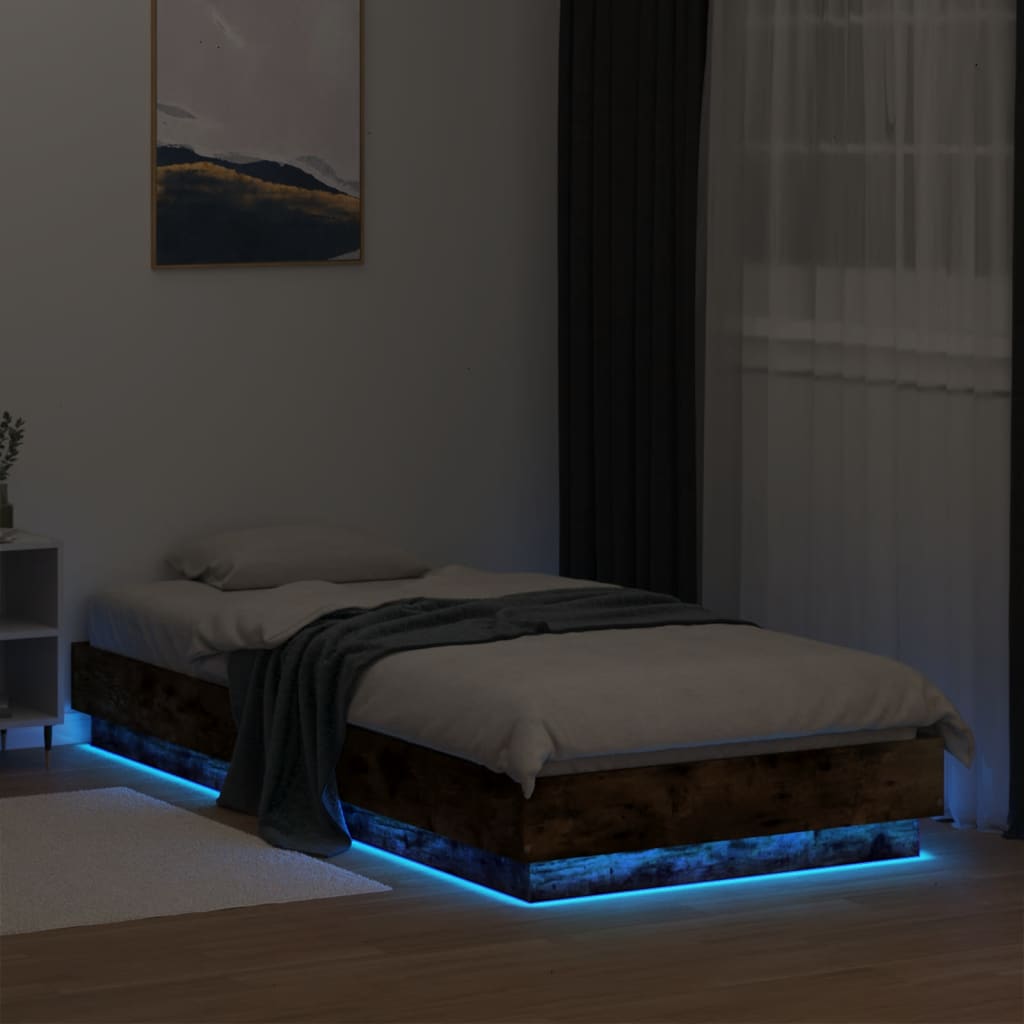 Bedframe met LED-verlichting gerookt eikenkleurig 90x200 cm is nu te koop bij PeponiXL, paradijselijk wonen!