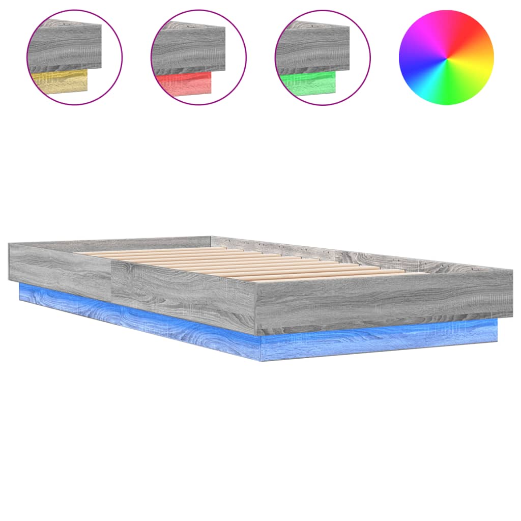 Bedframe met LED-verlichting grijs sonoma eikenkleur 90x200 cm is nu te koop bij PeponiXL, paradijselijk wonen!