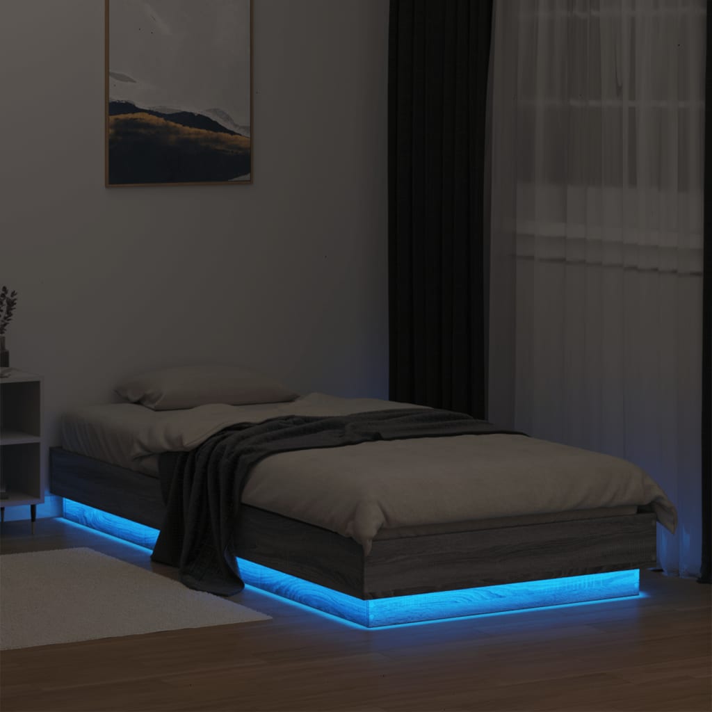 Bedframe met LED-verlichting grijs sonoma eikenkleur 90x200 cm is nu te koop bij PeponiXL, paradijselijk wonen!