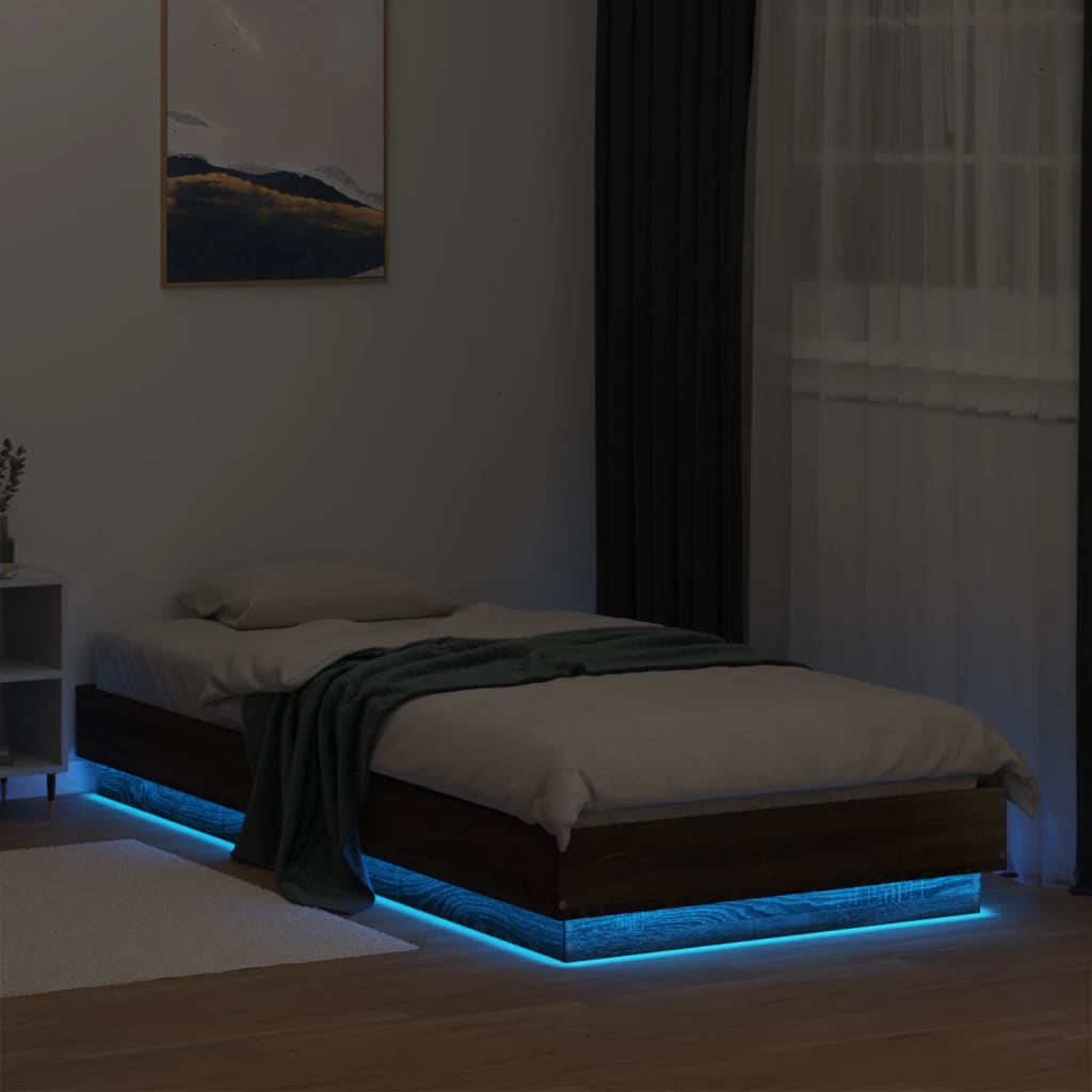 Bedframe met LED-verlichting bruin eikenkleurig 90x200 cm is nu te koop bij PeponiXL, paradijselijk wonen!