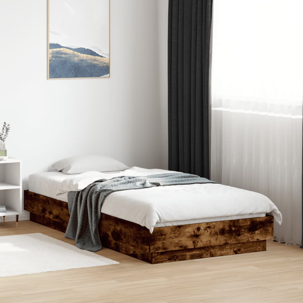 Bedframe met LED-verlichting gerookt eikenkleurig 90x190 cm is nu te koop bij PeponiXL, paradijselijk wonen!