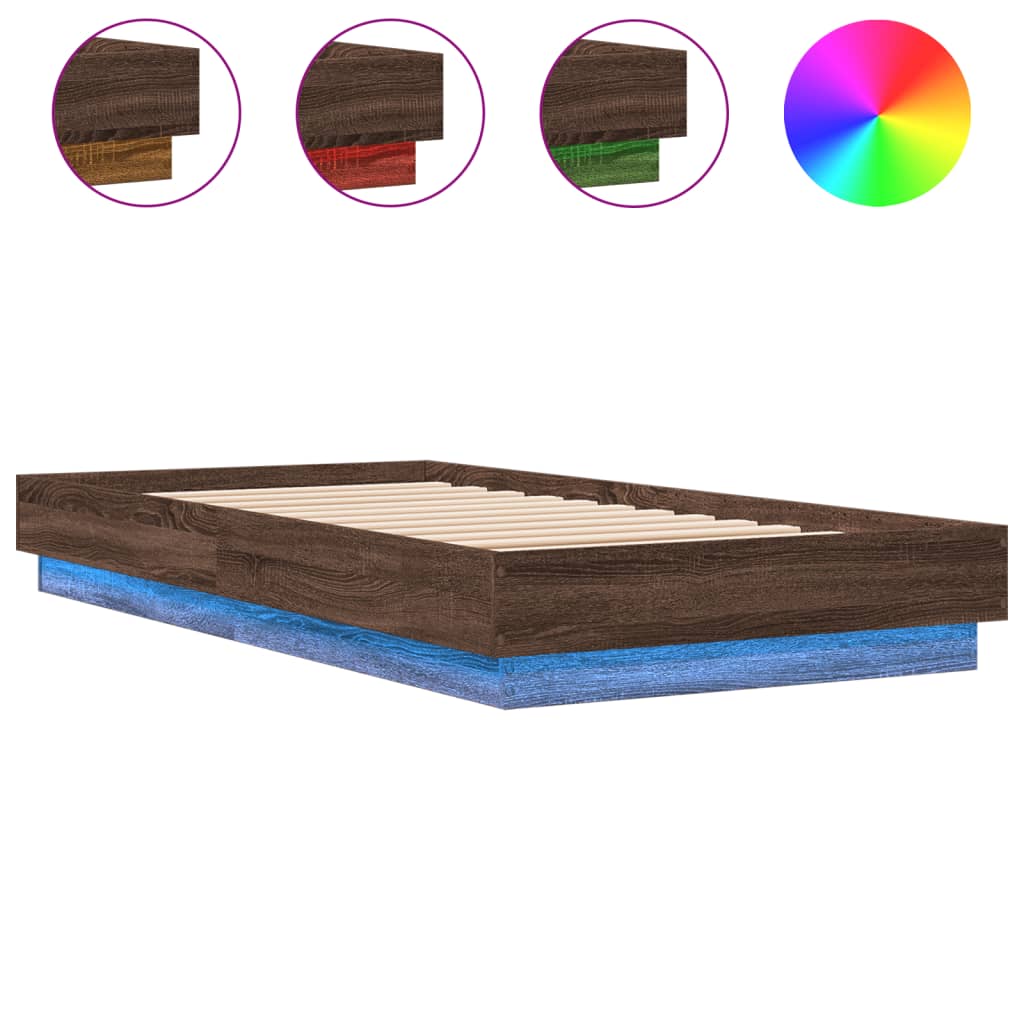 Bedframe met LED-verlichting bruin eikenkleurig 90x190 cm is nu te koop bij PeponiXL, paradijselijk wonen!
