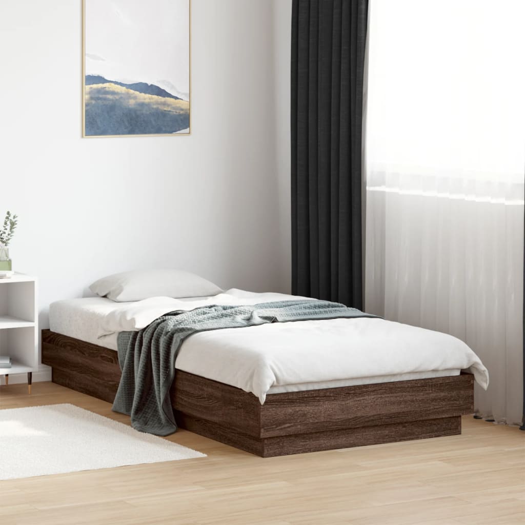Bedframe met LED-verlichting bruin eikenkleurig 90x190 cm is nu te koop bij PeponiXL, paradijselijk wonen!