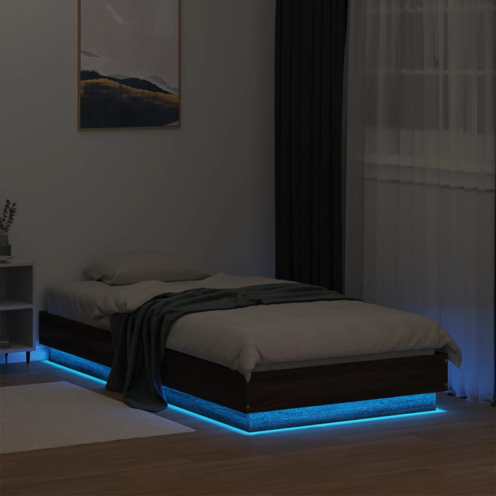 Bedframe met LED-verlichting bruin eikenkleurig 90x190 cm is nu te koop bij PeponiXL, paradijselijk wonen!